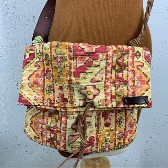 Handmade Upcycled Material & Leather Southwest Crossbody Bag - Picture 2 of 13